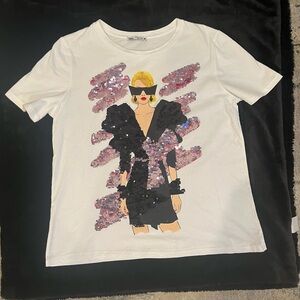 Zara T-Shirt Women’s Size S Made In Turkey Very Cute & Shiny ( new no tags)